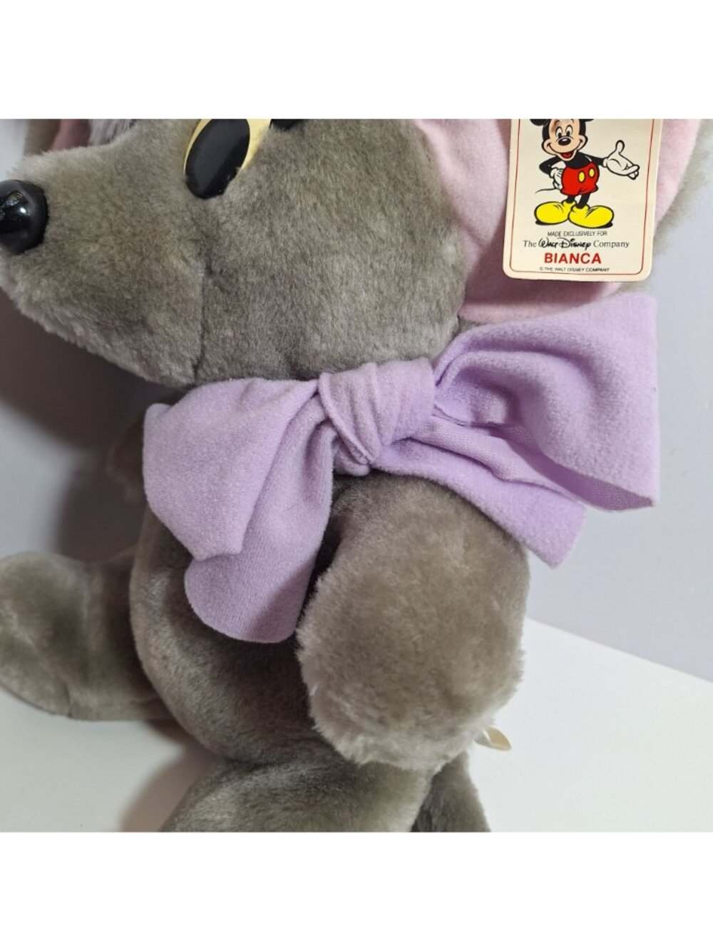 Disney Bianca Plush Mouse Purple Bow 16" Vintage 80s Made in Korea - Picture 12 of 16